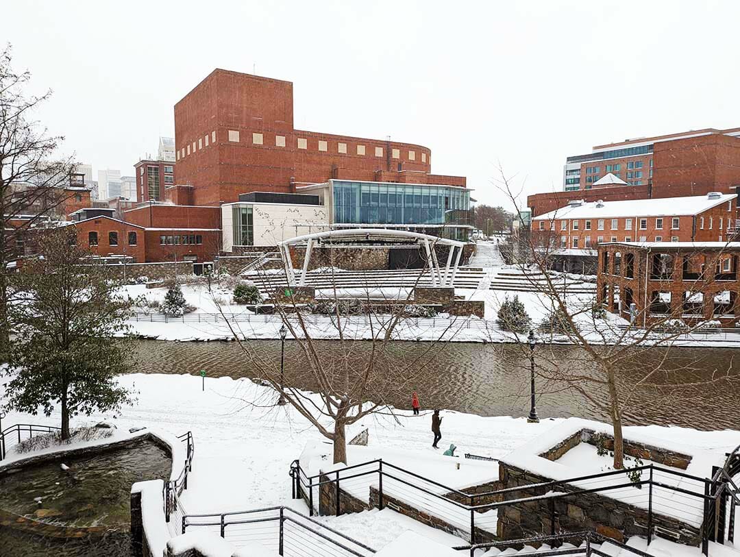 Peace Center and amphitheater in the snow