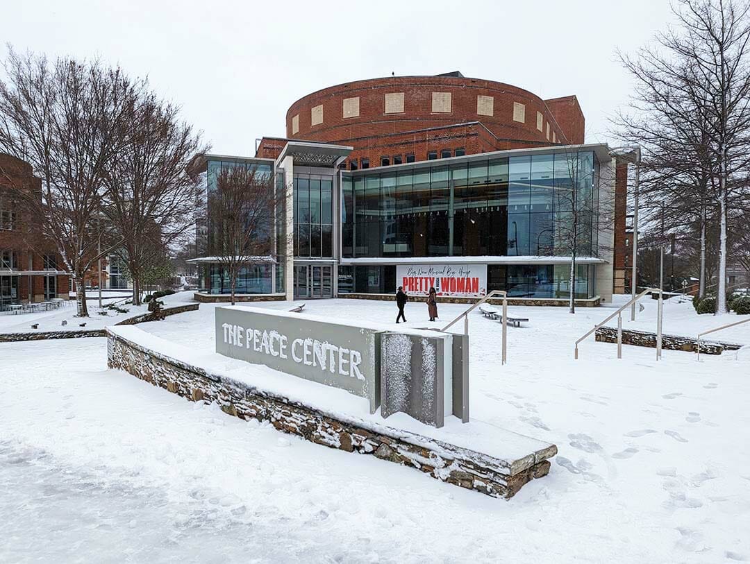 Peace Center plaza in the snow